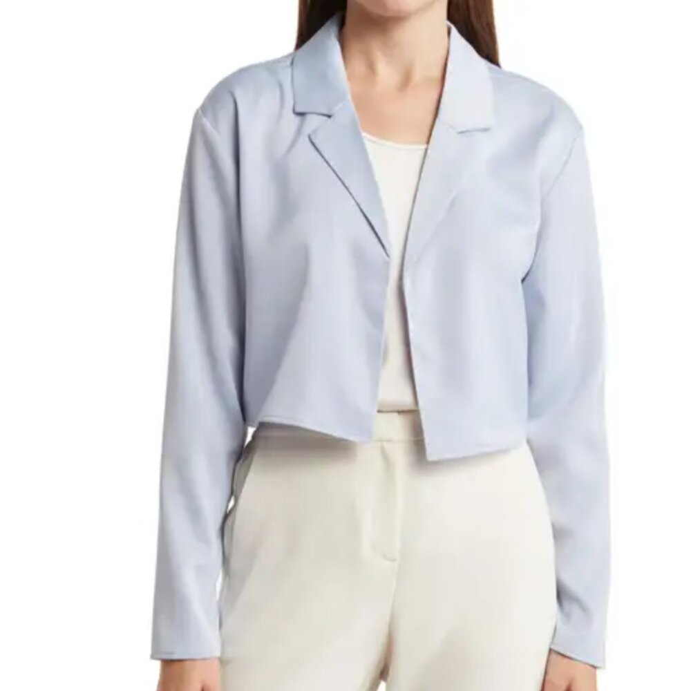 WAYF Light Blue Notch Lapel Crop Blazer